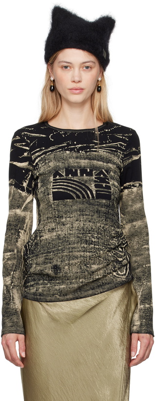 Photo: Anna Sui Black & Khaki Bleached 'Anna Sui' Long Sleeve T-Shirt