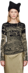 Anna Sui Black & Khaki Bleached 'Anna Sui' Long Sleeve T-Shirt