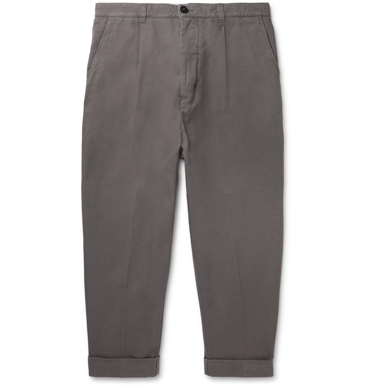 Photo: AMI - Pleated Tapered Cotton-Twill Trousers - Gray