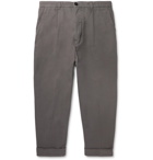 AMI - Pleated Tapered Cotton-Twill Trousers - Gray