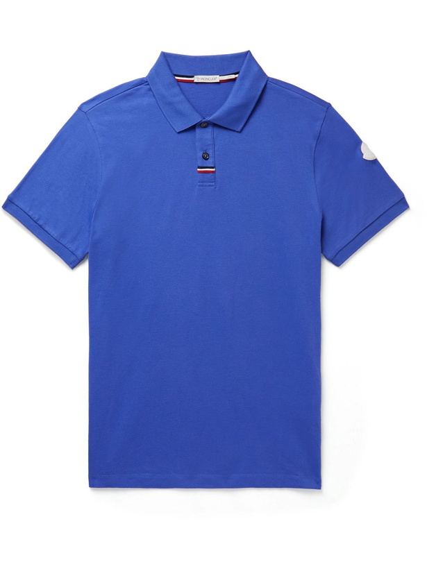Photo: Moncler - Logo-Appliquéd Stretch-Cotton Jersey Polo Shirt - Blue