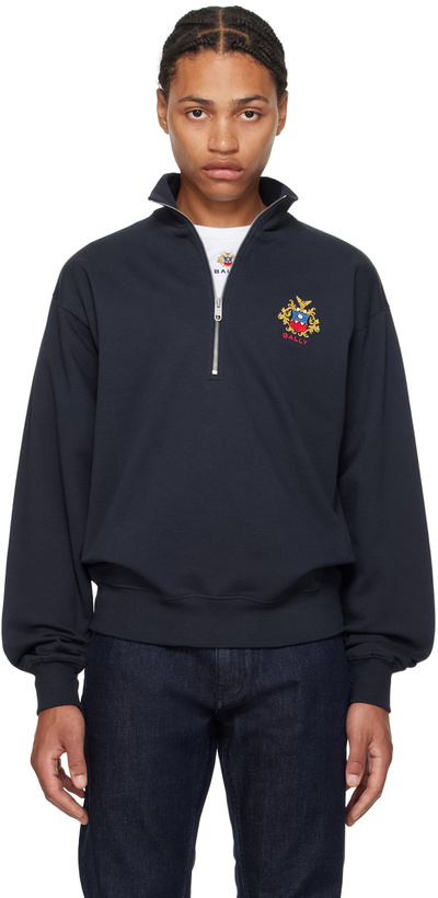 Photo: Bally Navy Embroidered-Logo Sweatshirt