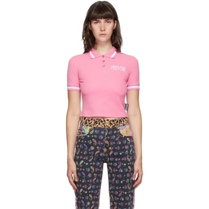 Photo: Versace Jeans Couture Pink Crop Institutional Logo Polo