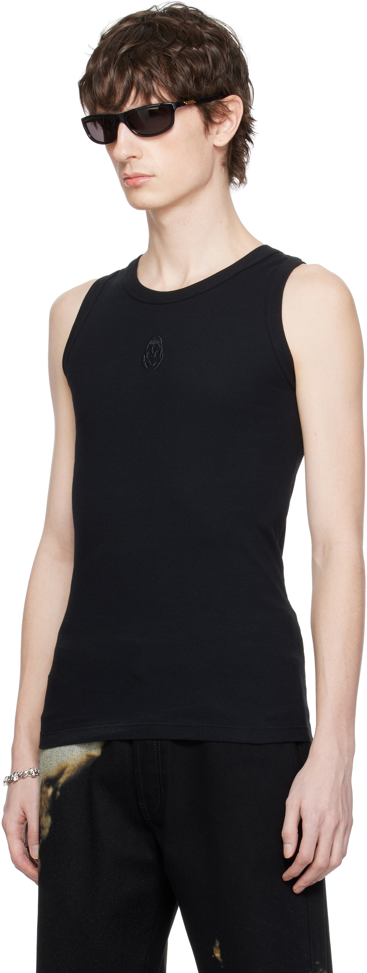 McQueen Black Embroidered Skull Tank Top
