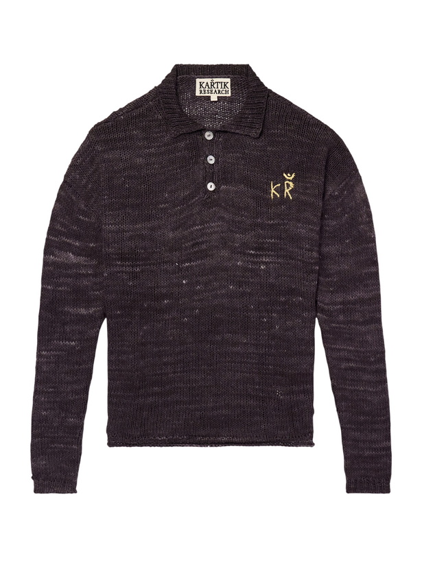 Photo: Kartik Research - Eri Logo-Embroidered Knitted Silk Polo Shirt - Brown