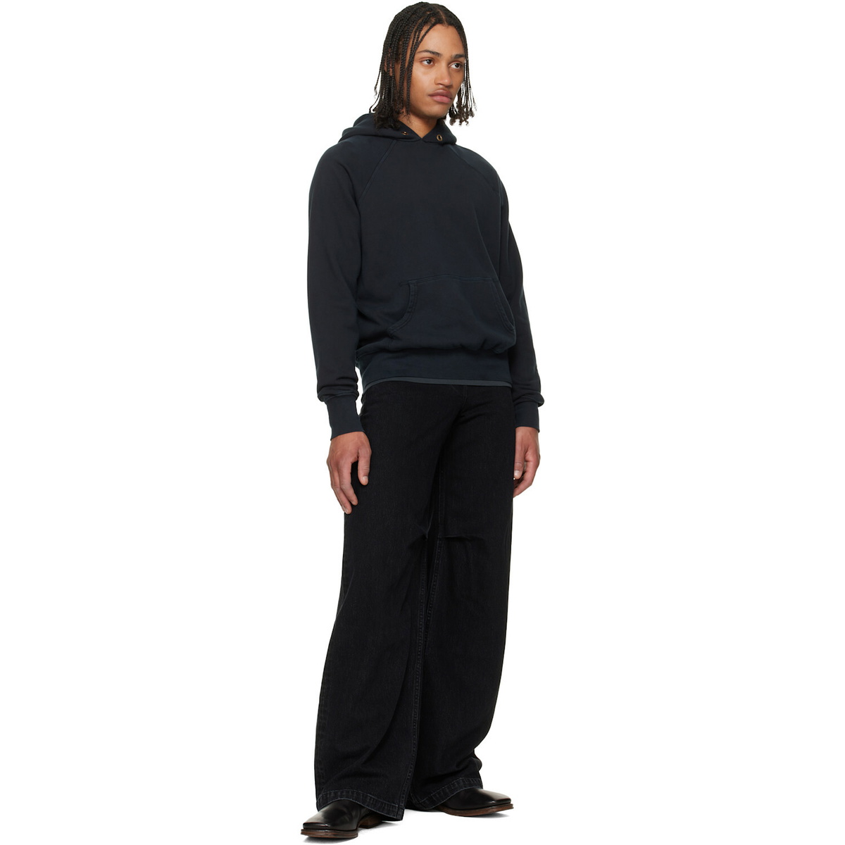 Les Tien Black French Terry Classic Raglan Hoodie