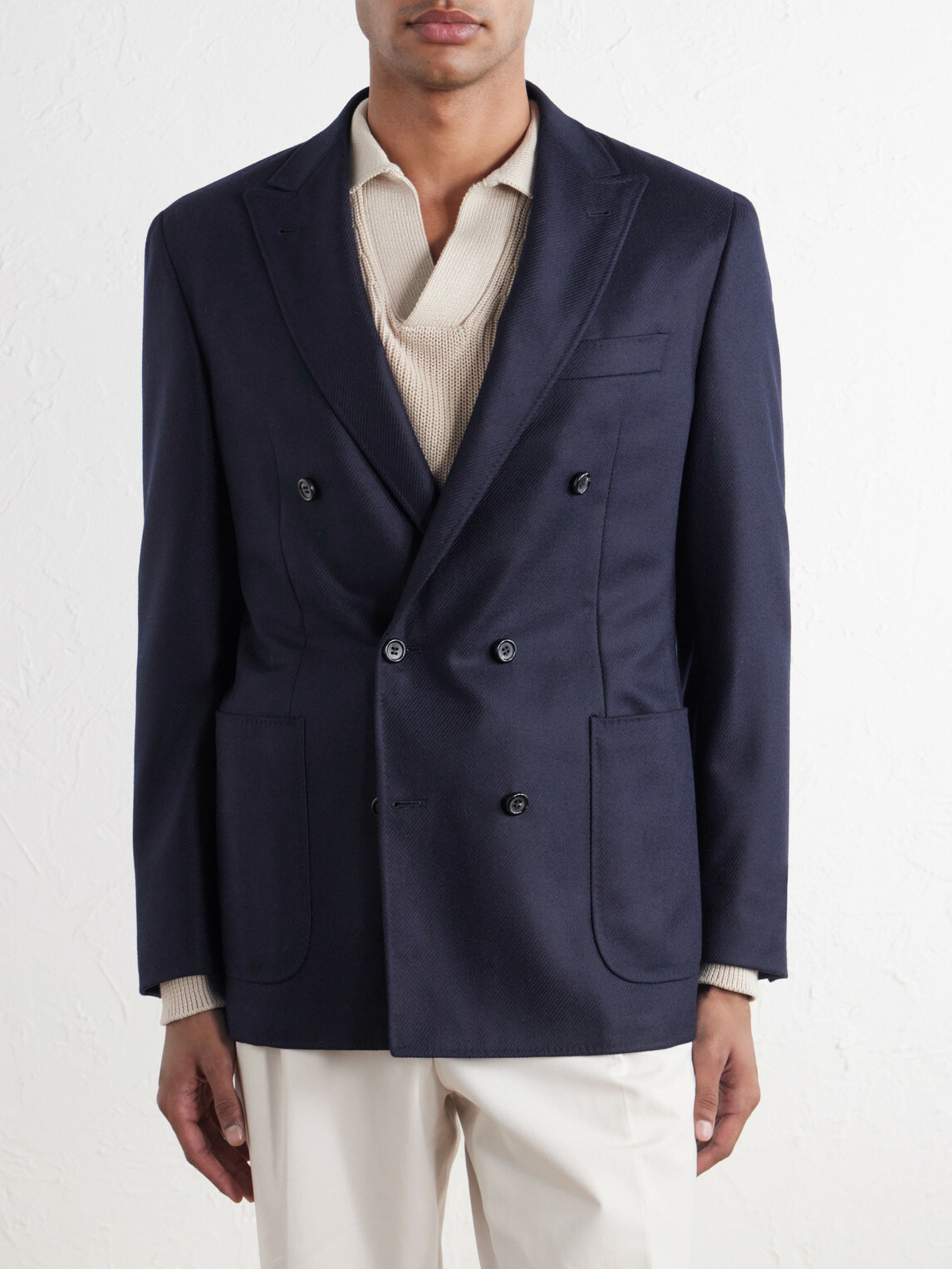 Canali - Kei Double-Breasted Wool and Silk-Blend Blazer - Blue