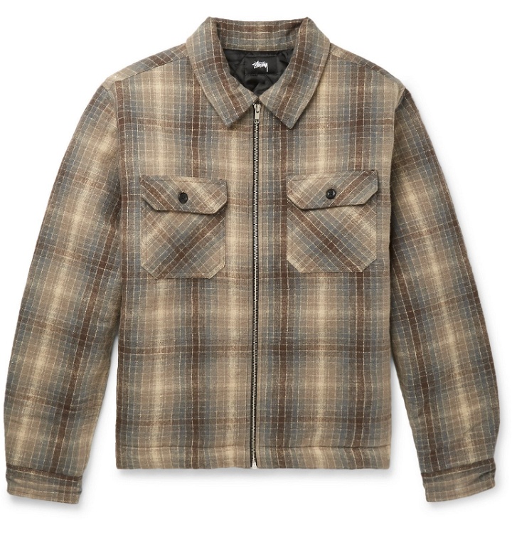 Photo: Stüssy - Checked Brushed-Cotton Shirt Jacket - Gray