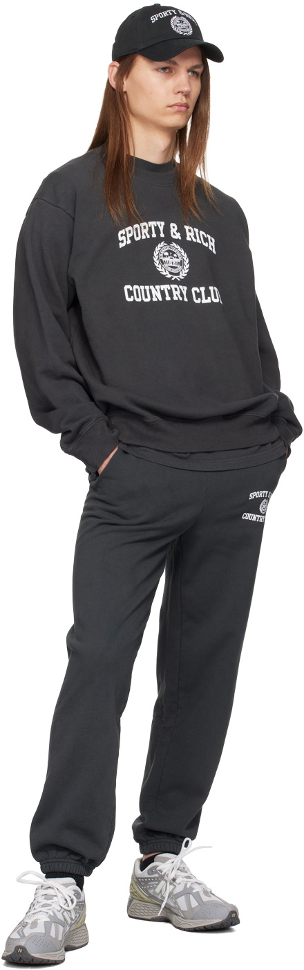 Sporty & Rich Black Varsity Crest Sweatshirt