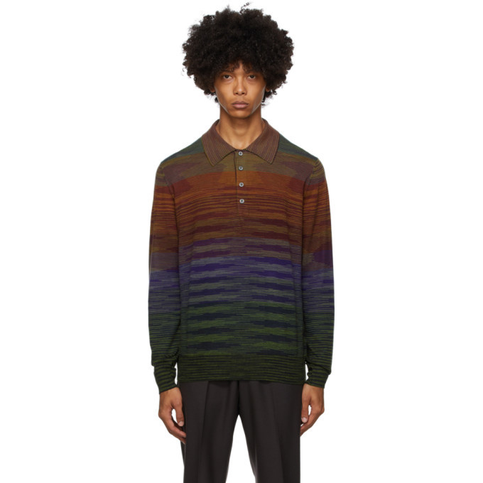 Photo: Missoni Green Knit Striped Long Sleeve Polo