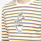 Maison Kitsuné Men's Cafe Kitsune Long Sleeve Coffee Cup Printed T-Shirt in Fox/White/Navy Stripes