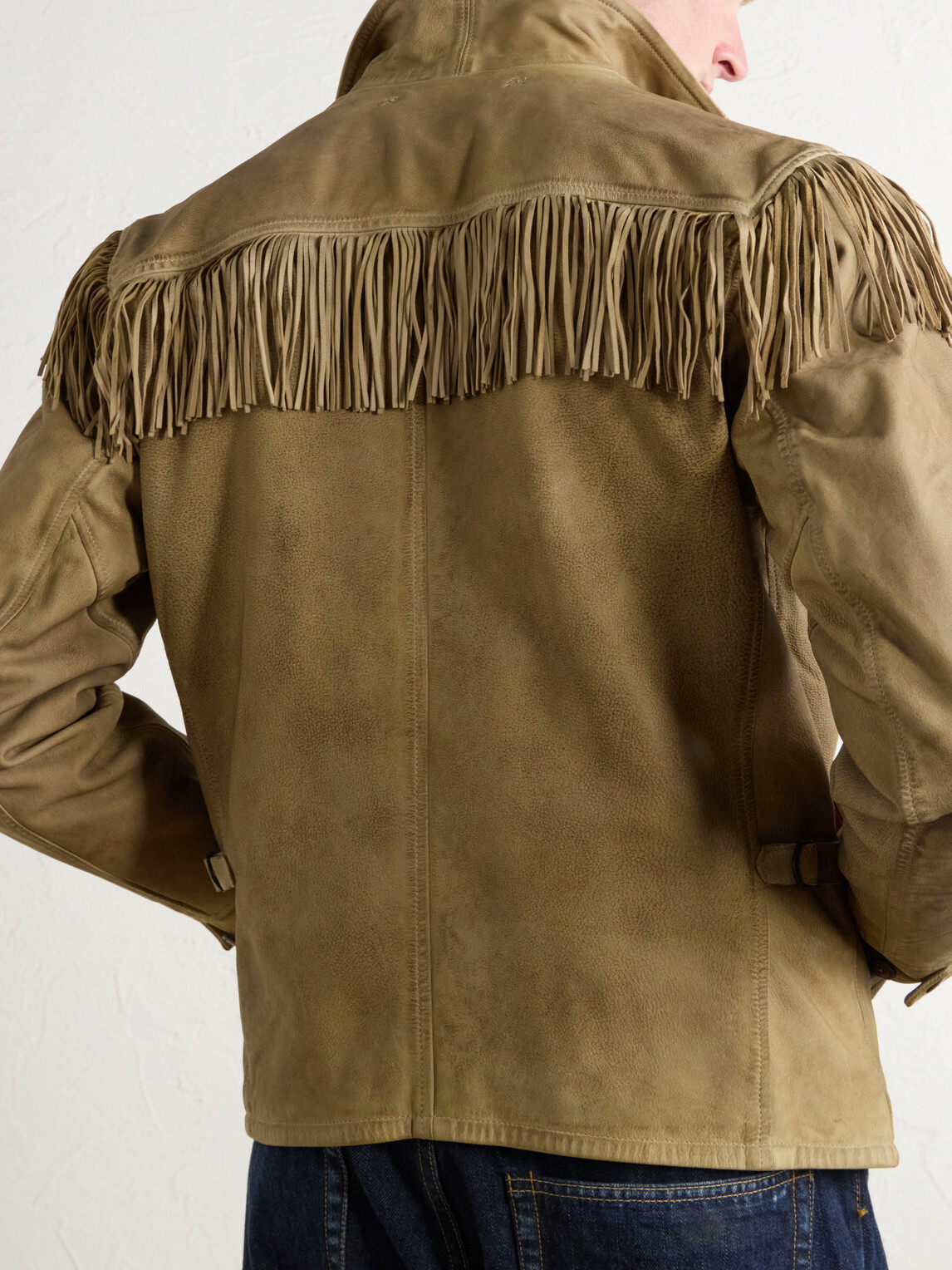 RRL - Elkhorn Fringed Suede-Trimmed Leather Jacket - Green