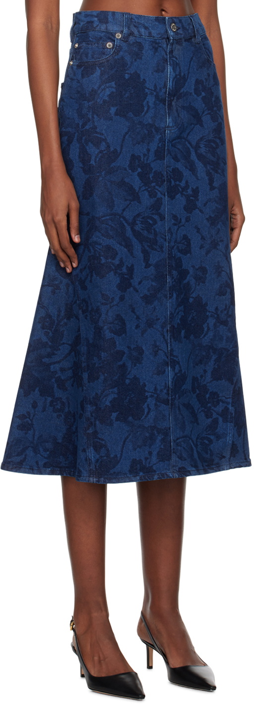 Erdem Indigo Fishtail Denim Midi Skirt