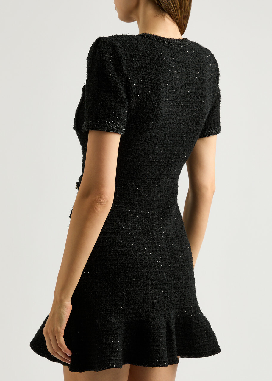 Self-portrait Embellished Bouclé Tweed Mini Dress Black Self