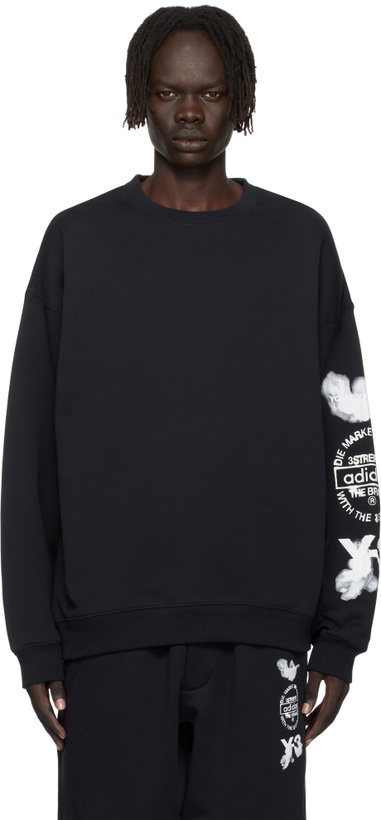 Photo: Y-3 Black Graphic Crew Sweatshirt