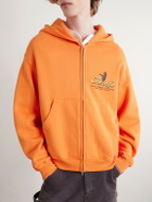 Cherry Los Angeles - Logo-Print Cotton-Jersey Zip-Up Hoodie - Orange