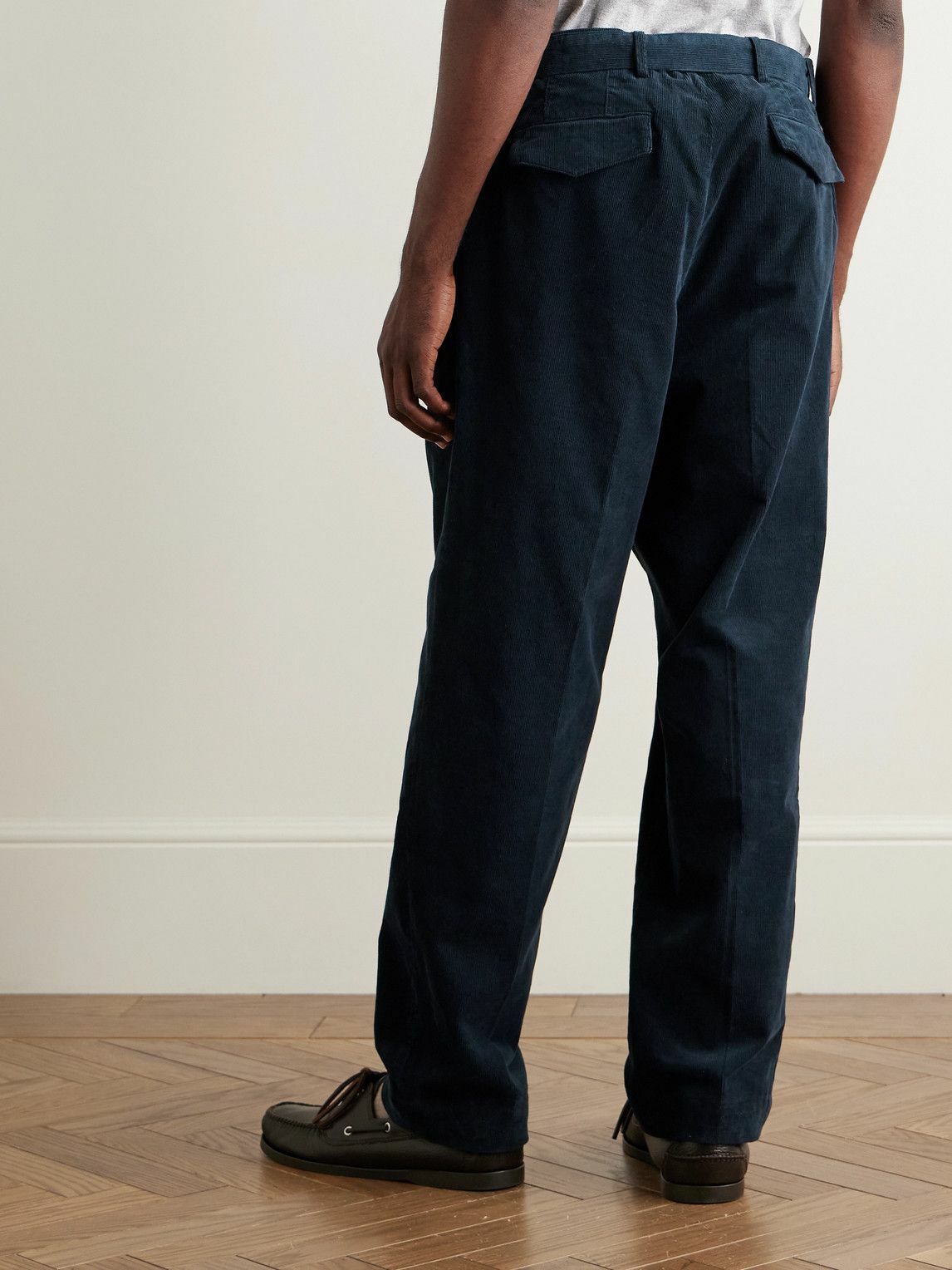 Officine Générale - Hermann Straight-Leg Belted Pleated Cotton-Blend Corduroy Chinos - Blue