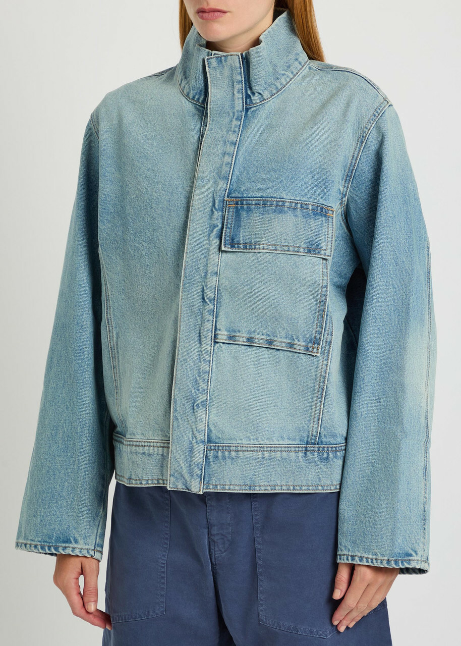 Nili Lotan Marilou High-neck Denim Jacket Light Blue