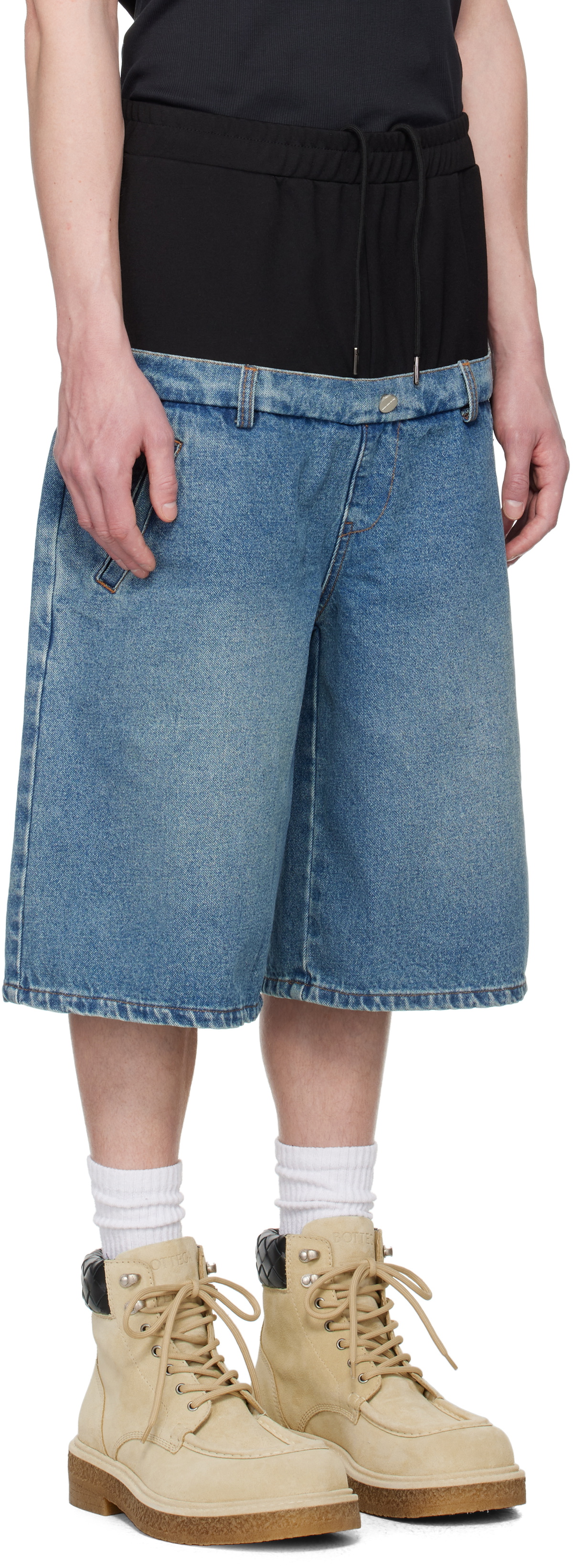 SPENCER BADU Blue & Black Dropped Denim Shorts