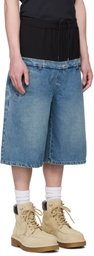 SPENCER BADU Blue & Black Dropped Denim Shorts