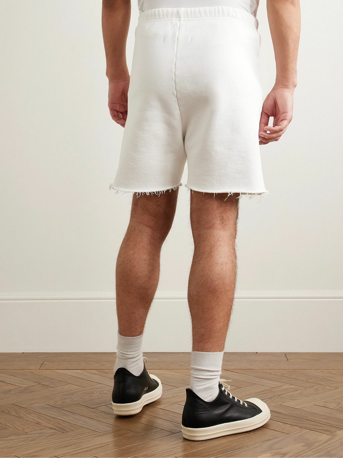 RRR123 - Gymbag Frayed Logo-Print Embroidered Cotton-Jersey Shorts - White