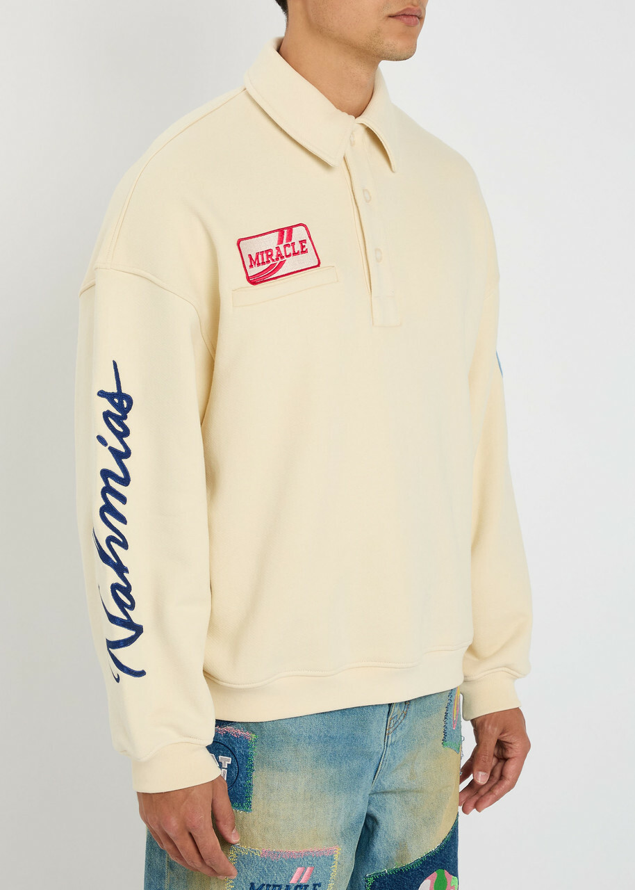 Nahmias Embroidered Cotton Polo Sweatshirt Off White