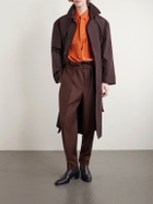SAINT LAURENT - Tapered Belted Pleated Wool and Mohair-Blend Trousers - Brown