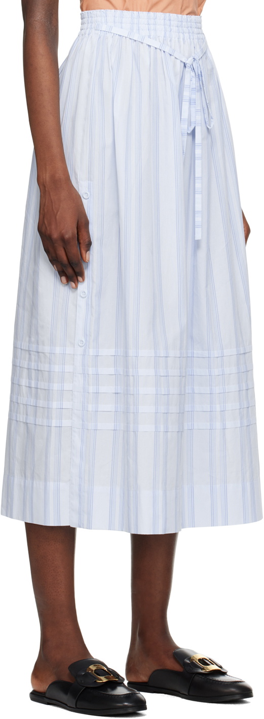 See by Chloé Blue Striped Midi Skirt