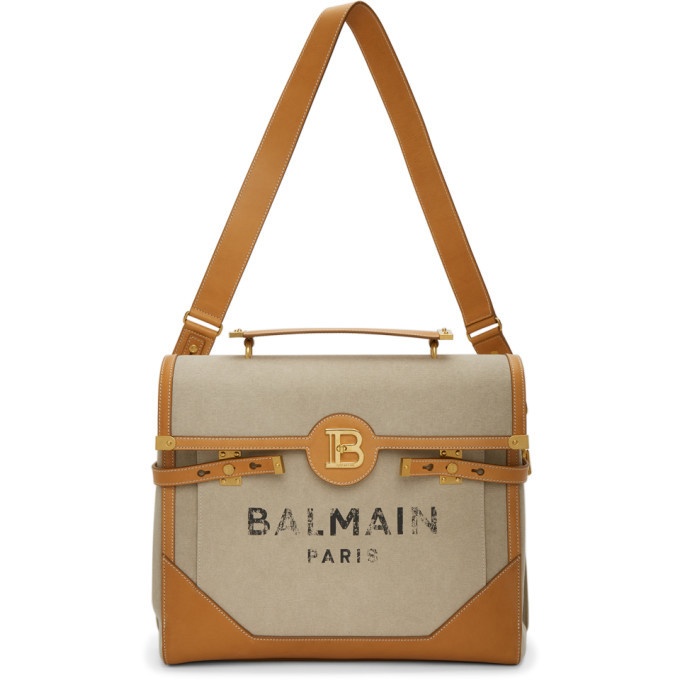 Photo: Balmain Beige and Brown B-Buzz 40 Briefcase