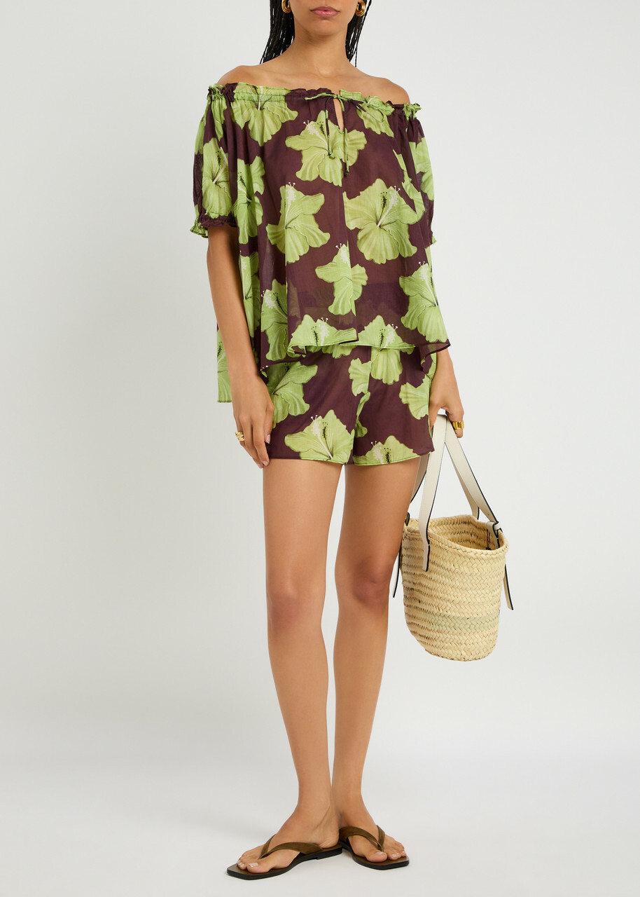 Desmond & Dempsey Floral-printed Cotton-voile Pyjama set Brown