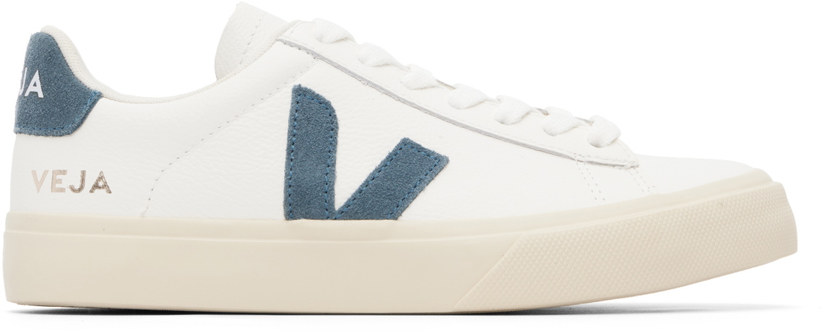 VEJA White & Blue Campo Leather Sneakers