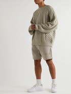 FEAR OF GOD ESSENTIALS - Oversized Logo-Appliquéd Cable-Knit Cotton-Blend Sweater - Gray