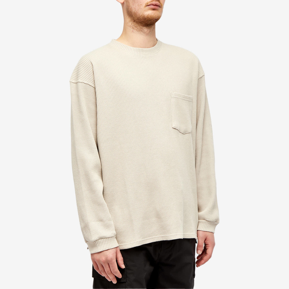 FrizmWORKS Men's Oversized Waffle Pocket T-Shirt in Dust Beige