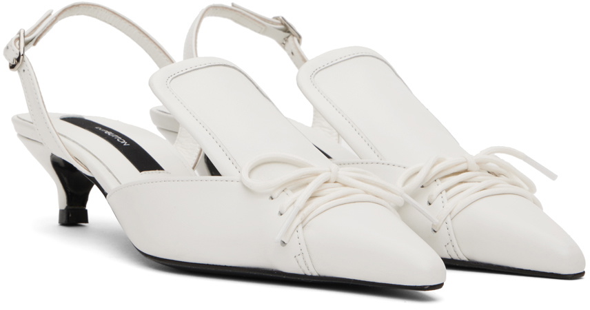 Pushbutton White Lace-Up Heels
