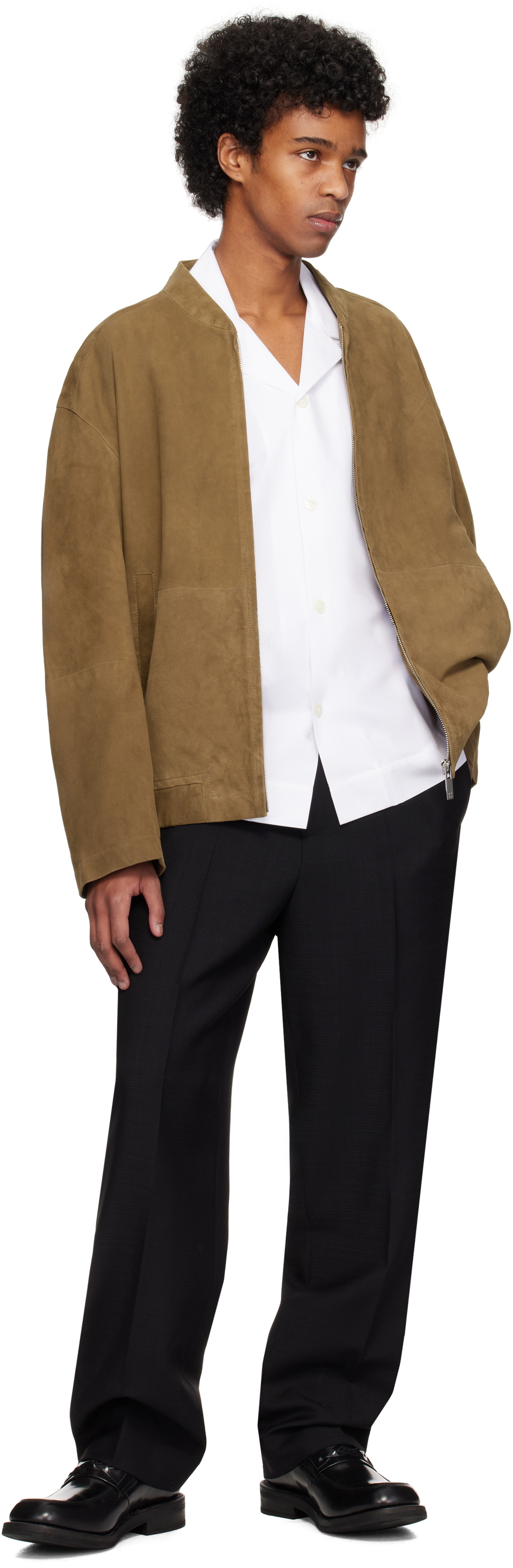 Róhe Brown Zip Suede Bomber Jacket