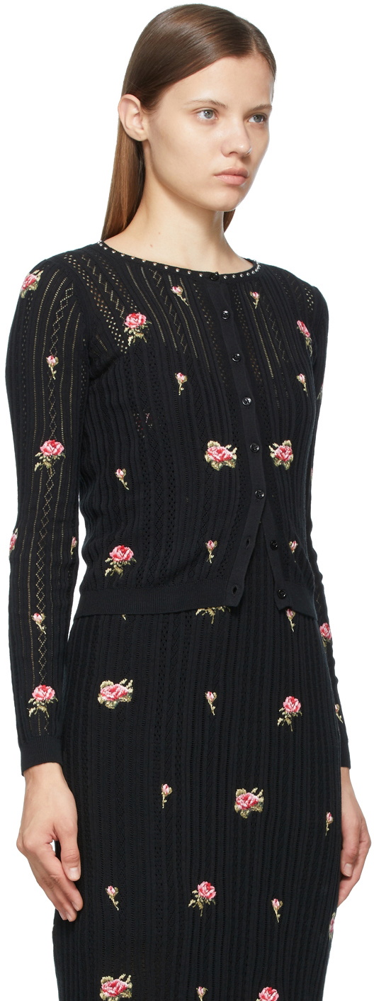 RED Valentino Black Knit Flower Cardigan RED Valentino