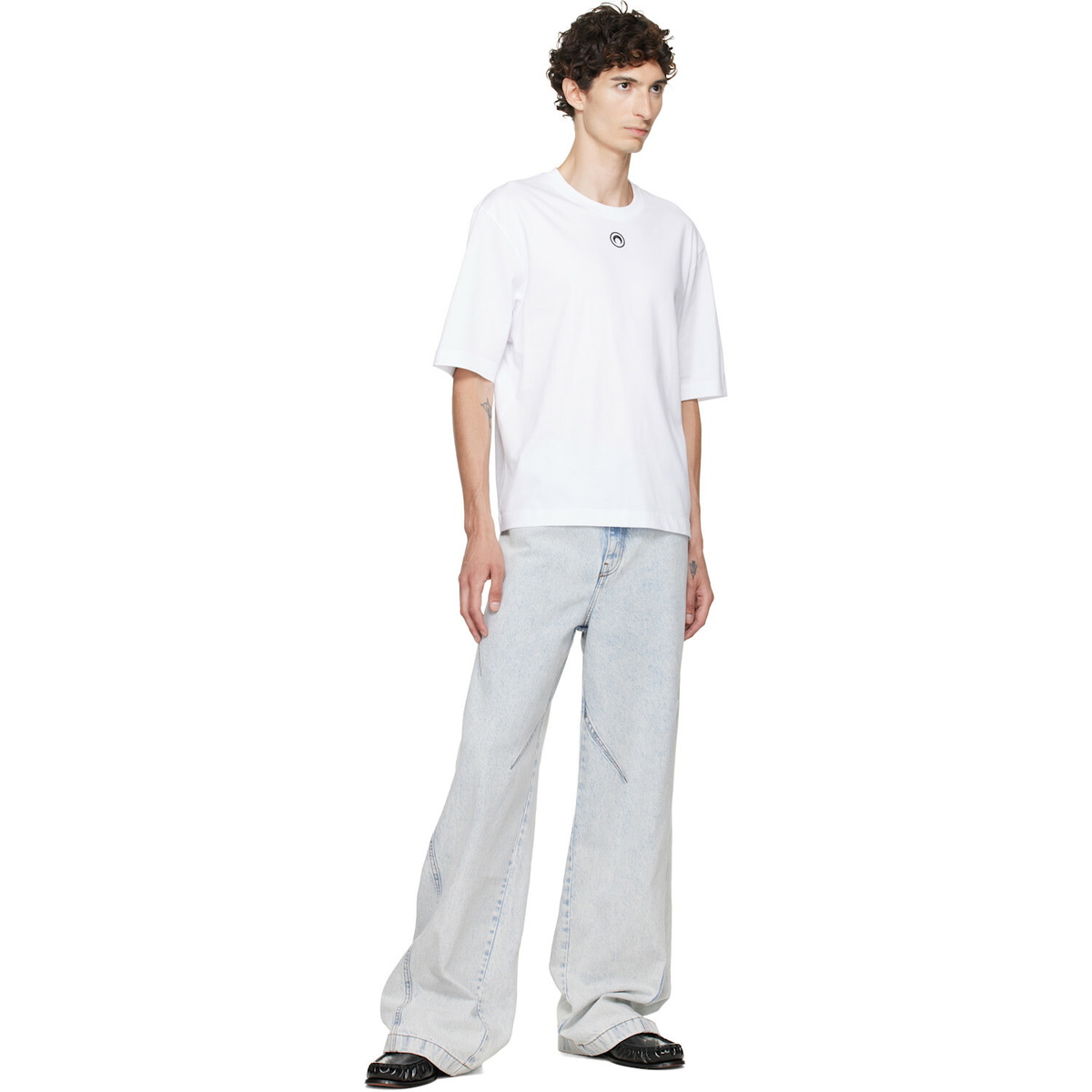 Marine Serre White Moon Logo Jersey Loose Fit T-shirt