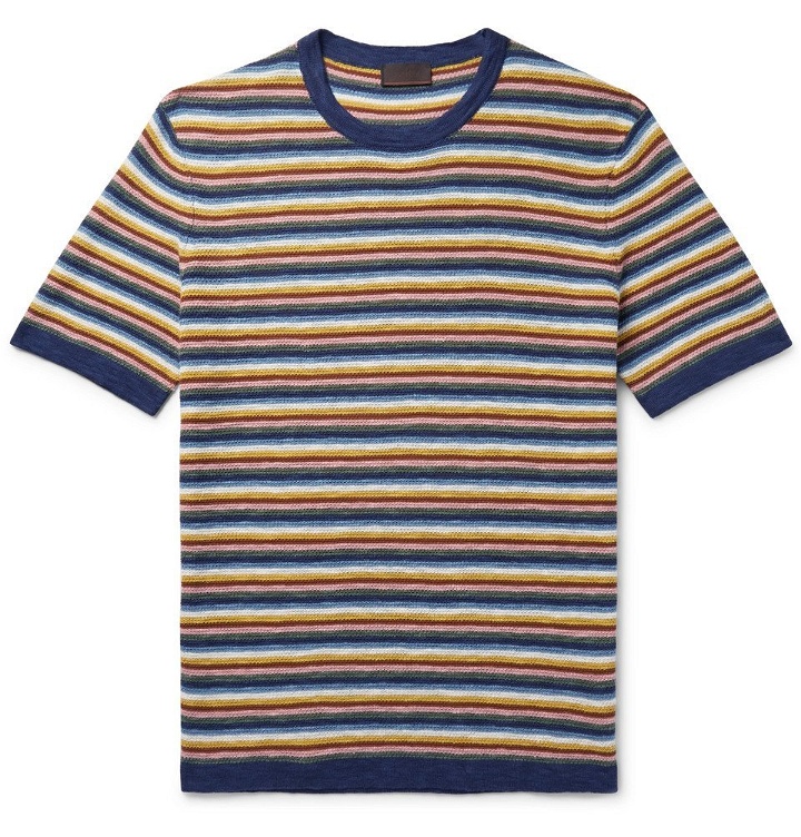 Photo: Altea - Striped Knitted Cotton and Linen-Blend T-Shirt - Multi