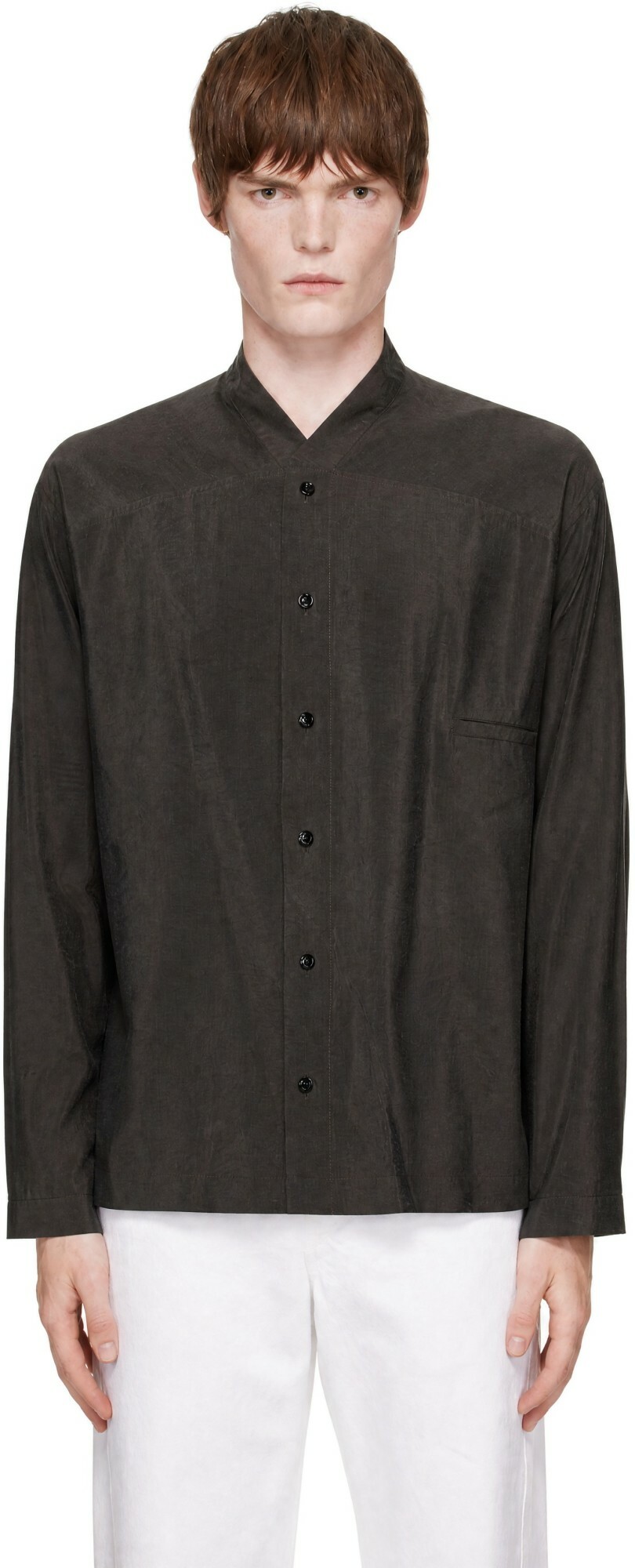 LEMAIRE Brown V-Neck Shirt