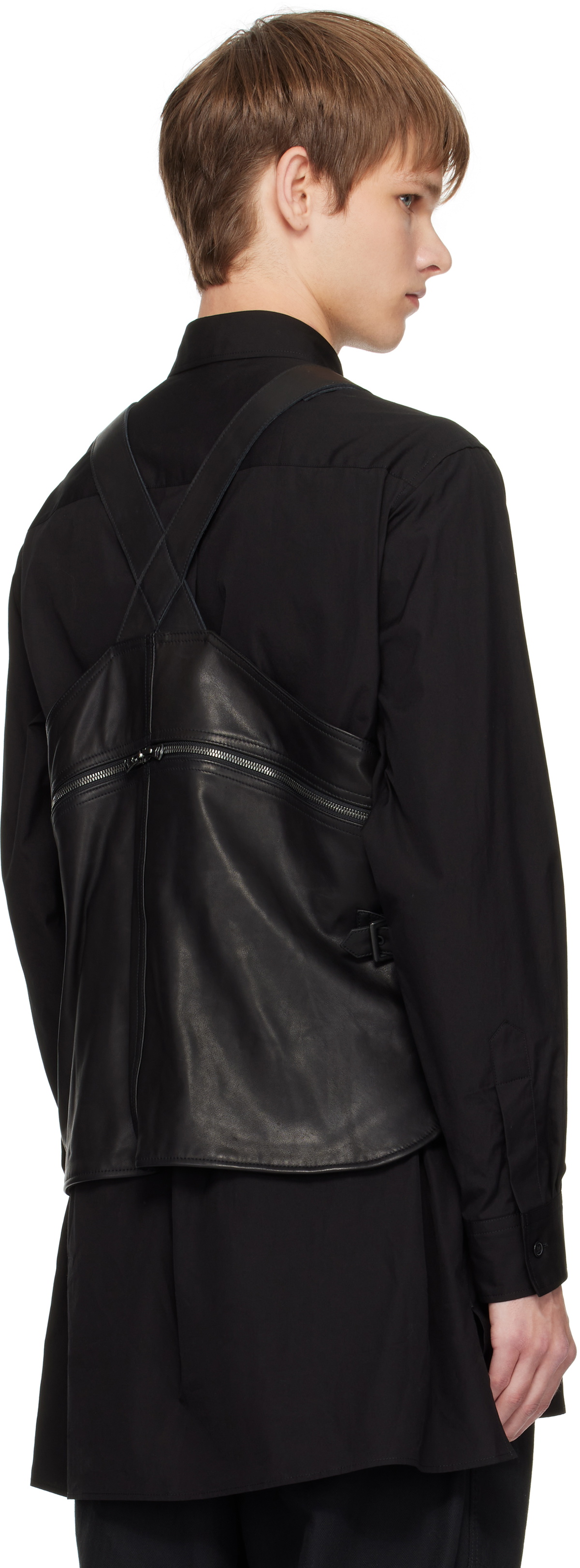 YOHJI YAMAMOTO Black Deep-Fry Tech Leather Vest