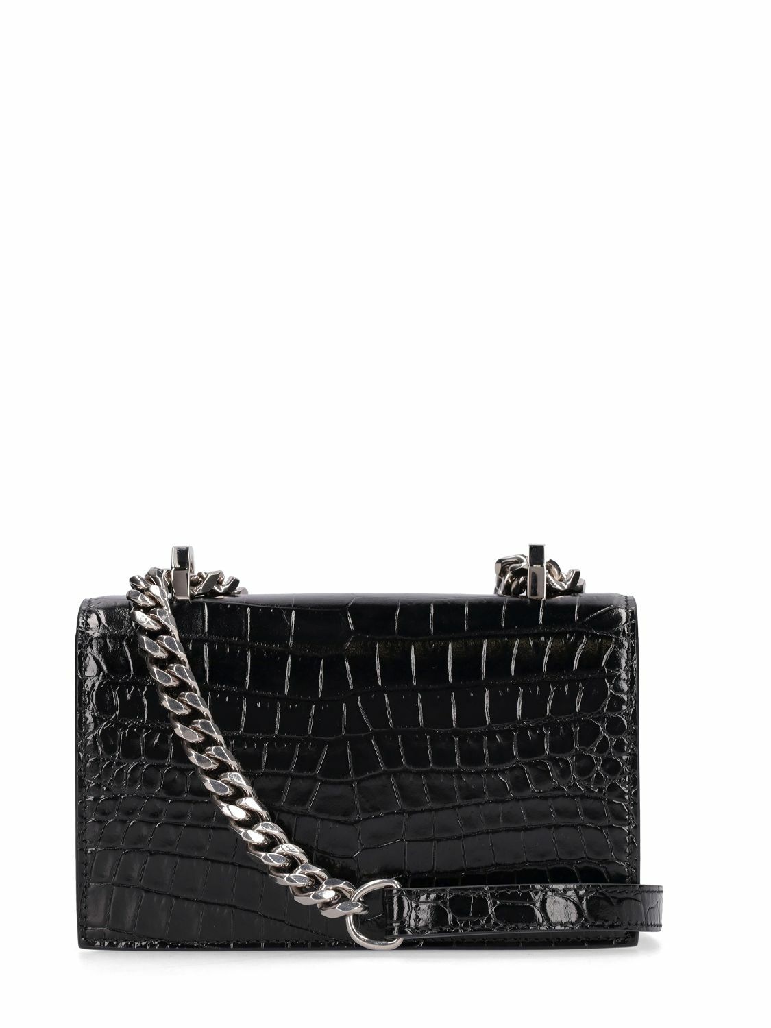 MCQUEEN Mini Jewelled Croc Embossed Leather Bag Alexander