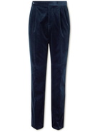 Brunello Cucinelli - Straight-Leg Satin-Trimmed Cotton-Corduroy Tuxedo Trousers - Blue