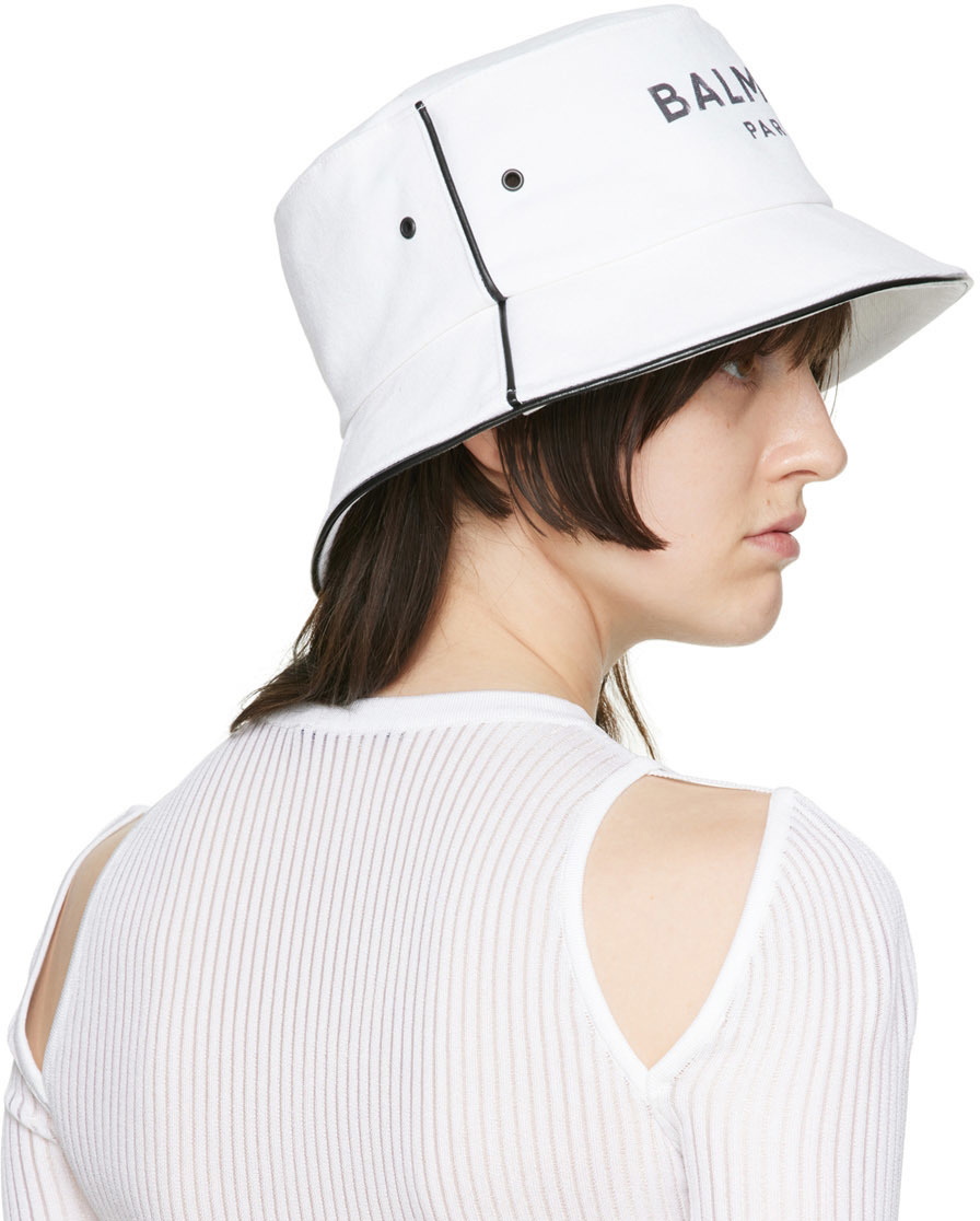 Balmain Cotton Canvas Bucket Hat with Logo