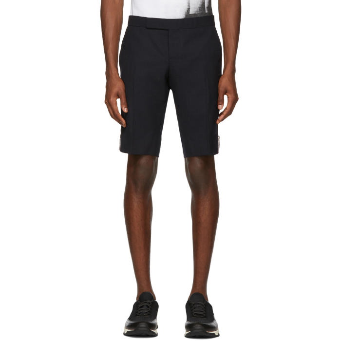 Photo: Thom Browne Navy Side Zip Low-Rise Skinny Shorts 