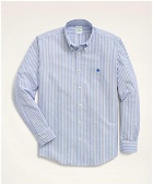 Brooks Brothers Men's Milano Slim-Fit Sport Shirt, Oxford Button-Down Collar Stripe | Bright Blue