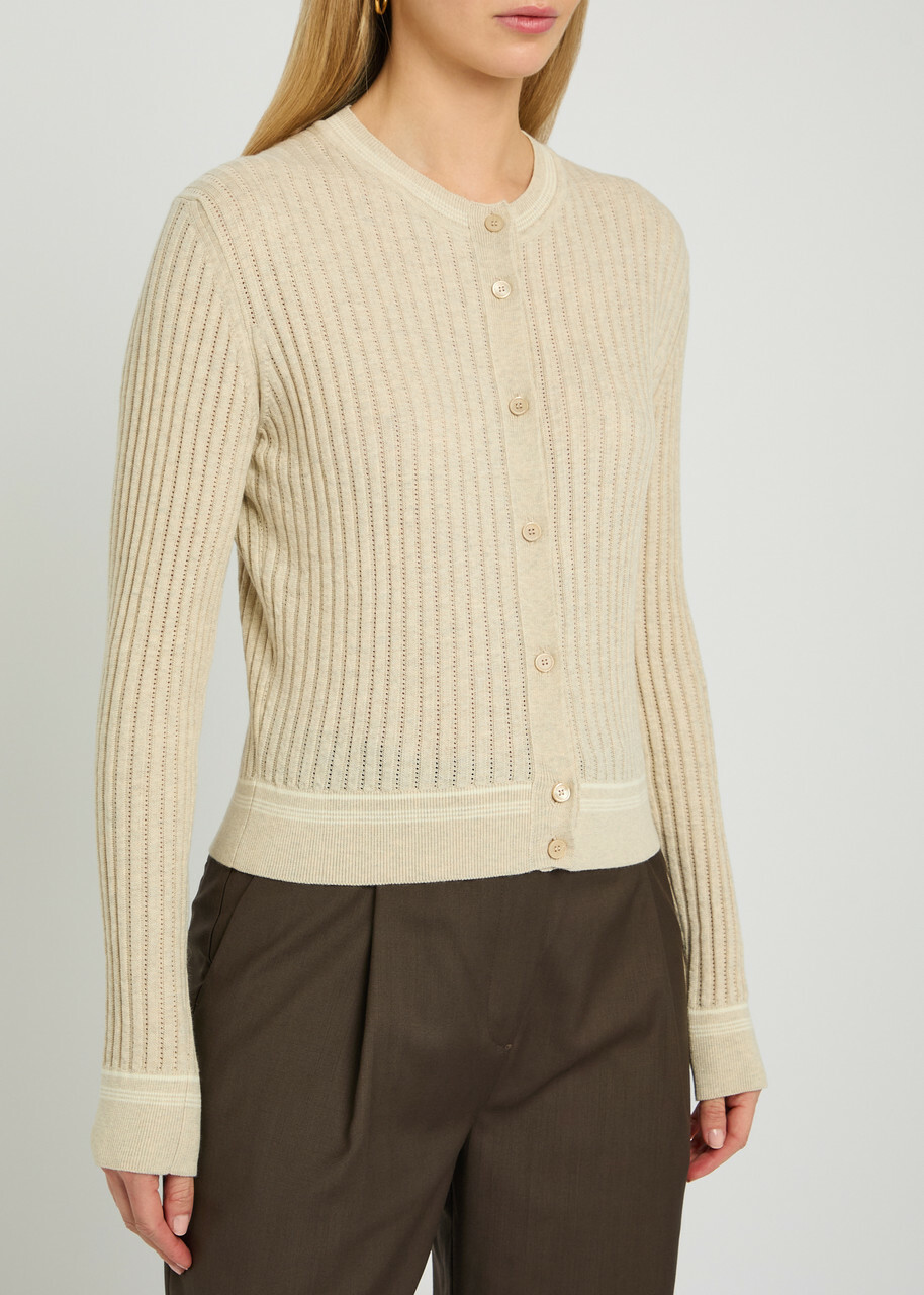Tods Striped Trims Cotton-knit Cardigan Beige