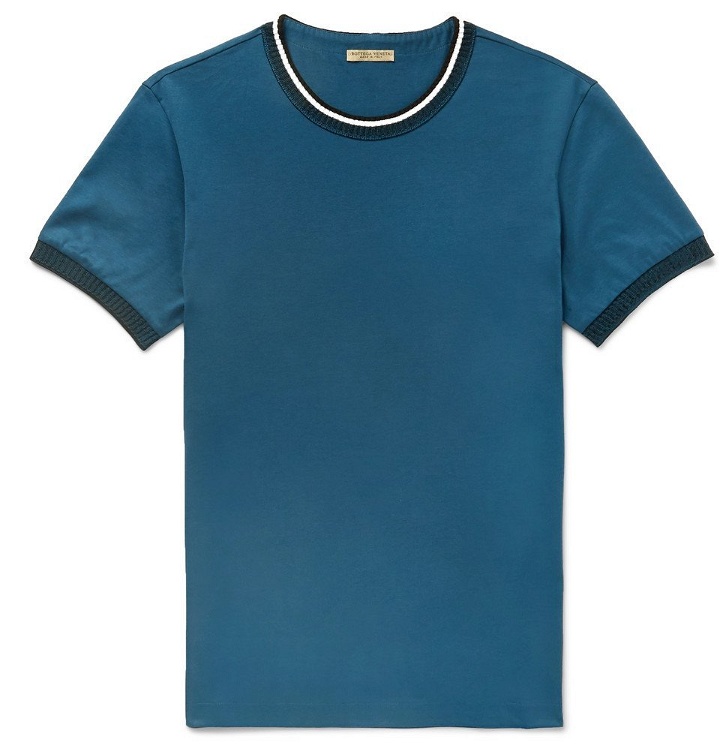 Photo: Bottega Veneta - Knit-Trimmed Cotton-Jersey T-Shirt - Men - Blue