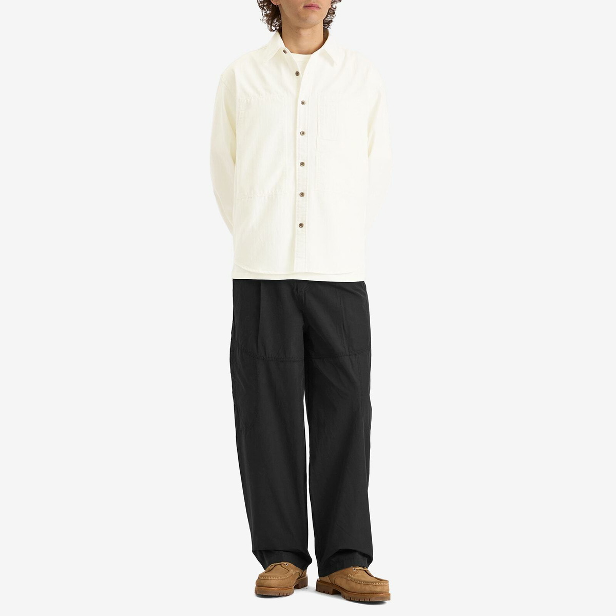 FrizmWORKS Men's Denim Carpenter Pocket Work Shirt in White Hbt
