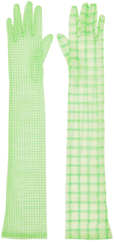 Photo: Fruity Booty SSENSE Exclusive Green Mixed Check Print Gloves