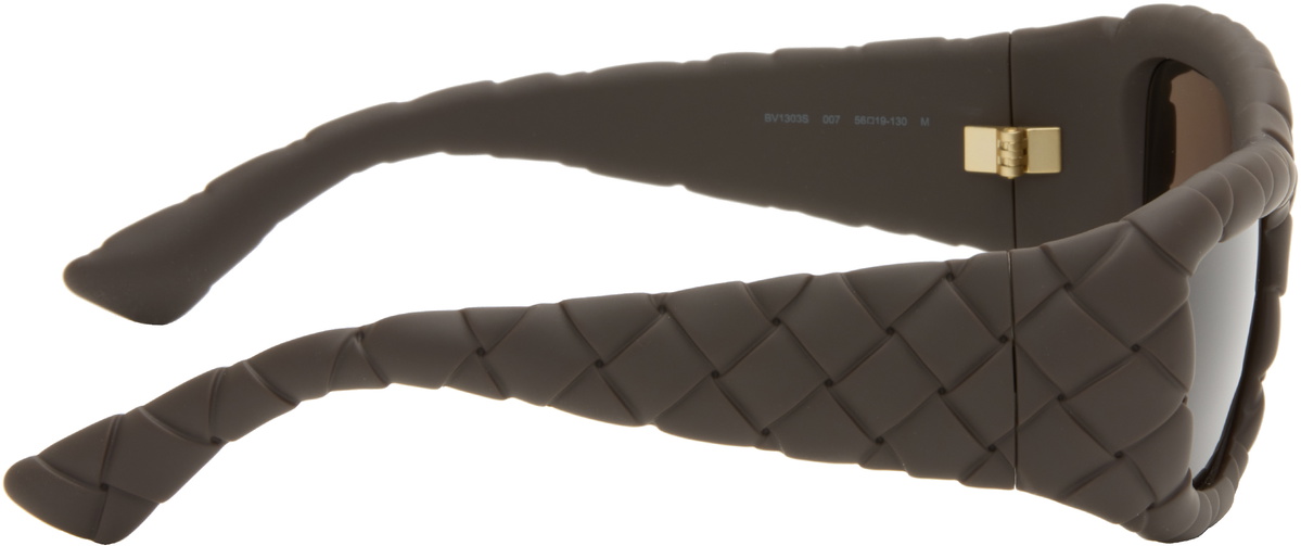 Bottega Veneta Brown Intrecciato Rectangular Sunglasses